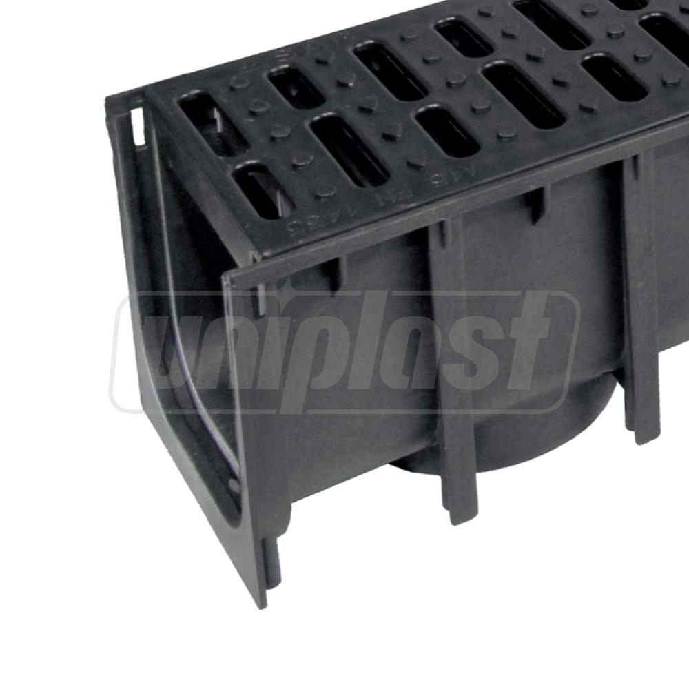 Rigola canalizare PP cu grila PP A15 doua bucati (negru)  100x100x1000 mm (cu iesire verticala D.110x75)  SAB