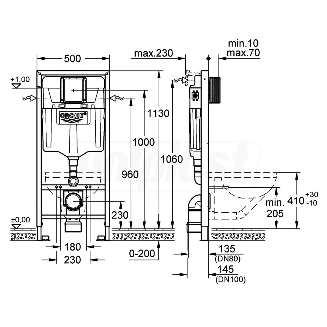 Rezervor incastrat pentru vas WC suspendat (cu cadru Skate Cosmo Crom) GROHE Rapid SL 38772001, cu buton