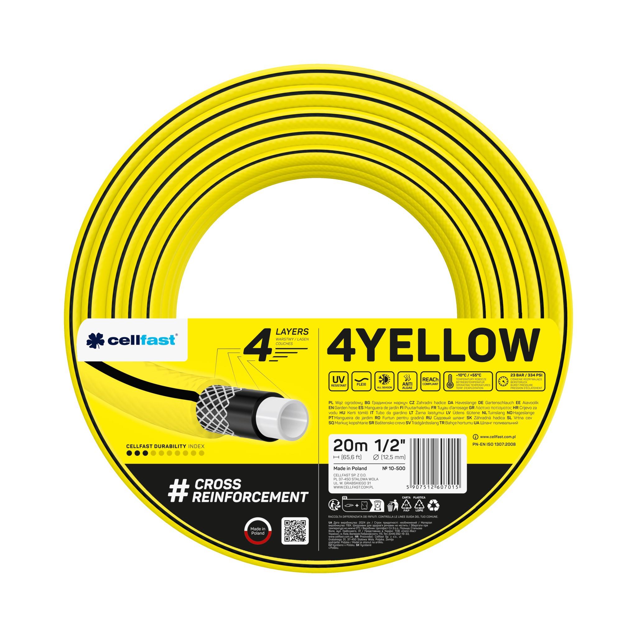 Furtun de gradina 4YELLOW D. 1/2" (12-15 mm) 23 bar (4 straturi) 10-500  CELLFAST L=20 m