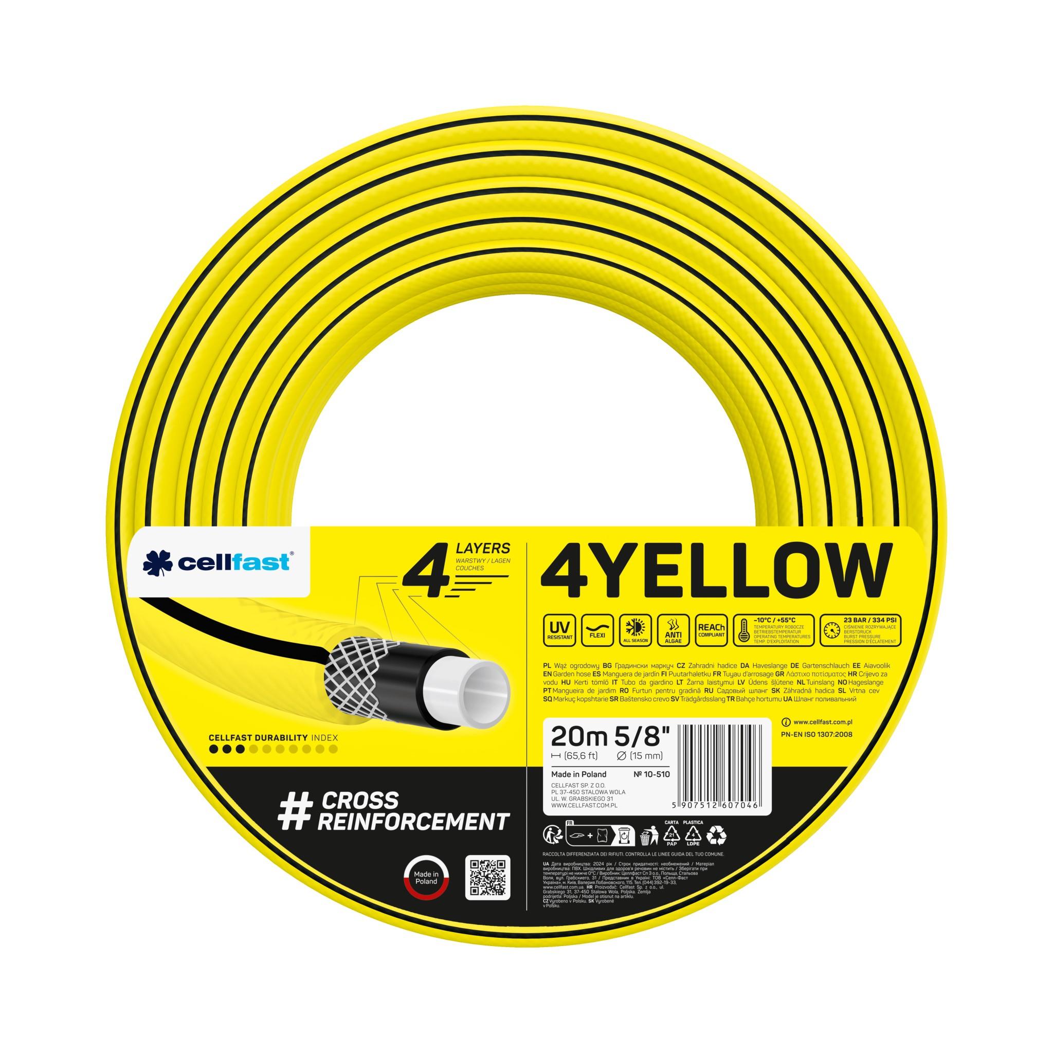 Furtun de gradina 4YELLOW D. 5/8" (15-18 mm) 23 bar (4 straturi) 10-510  CELLFAST L=20 m