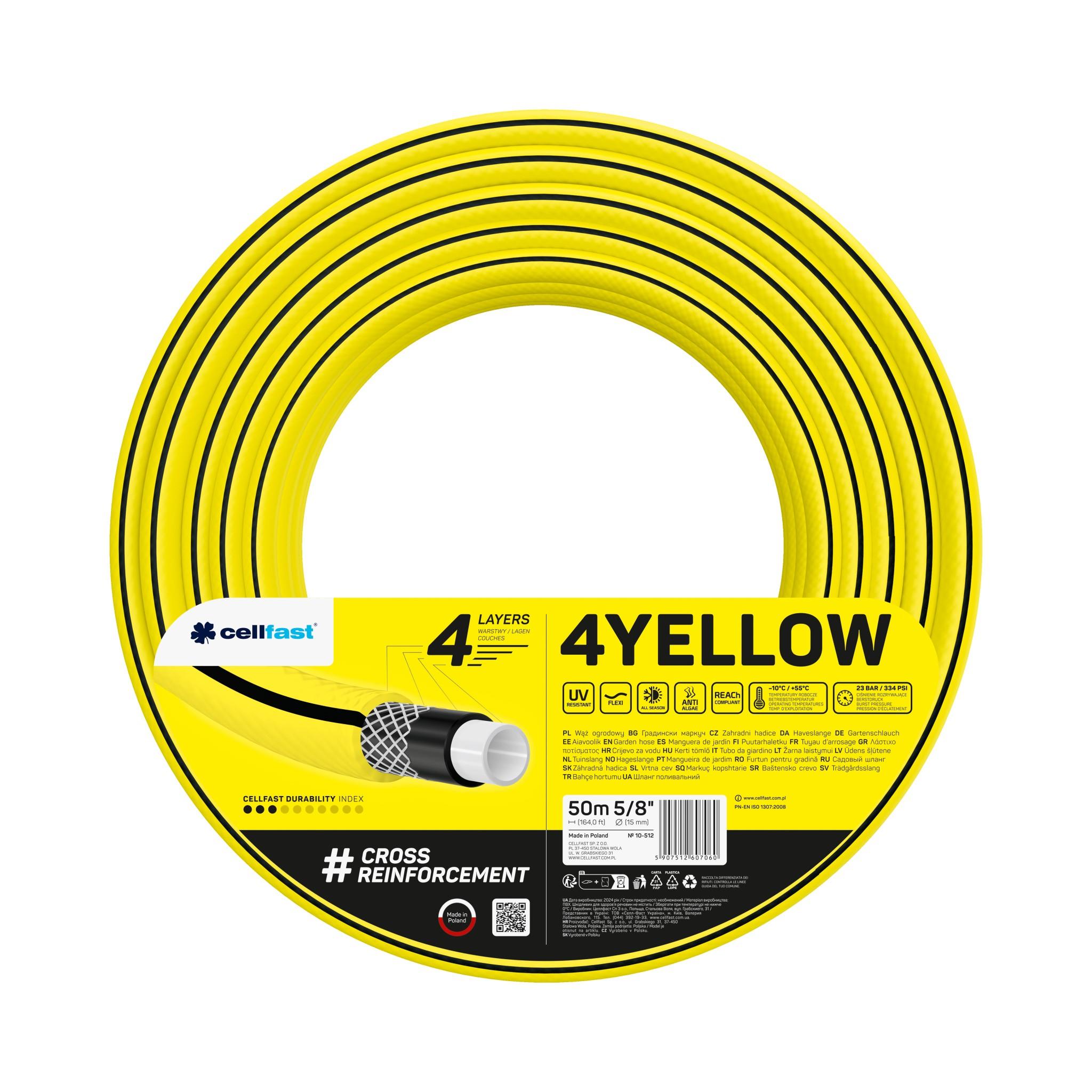 Furtun de gradina 4YELLOW D. 5/8" (15-18 mm) 23 bar (4 straturi) 10-512  CELLFAST L=50 m