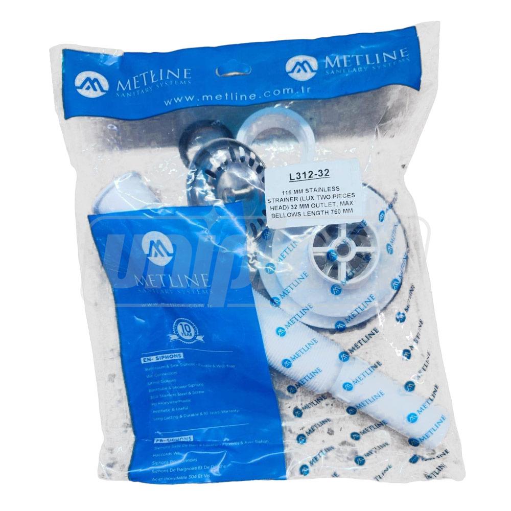 Сифон для умывальника гофрированный D. 3.1/2" x 32 выпуск из нержавеющей стали 115, L=750 мм  METLINE