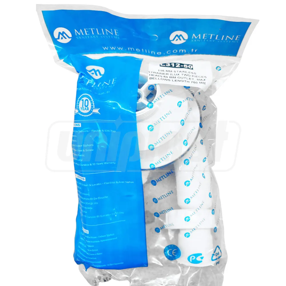 Sifon lavoar gofrat D. 3.1/2" x 50 ventil inox 115, L=750 mm  METLINE