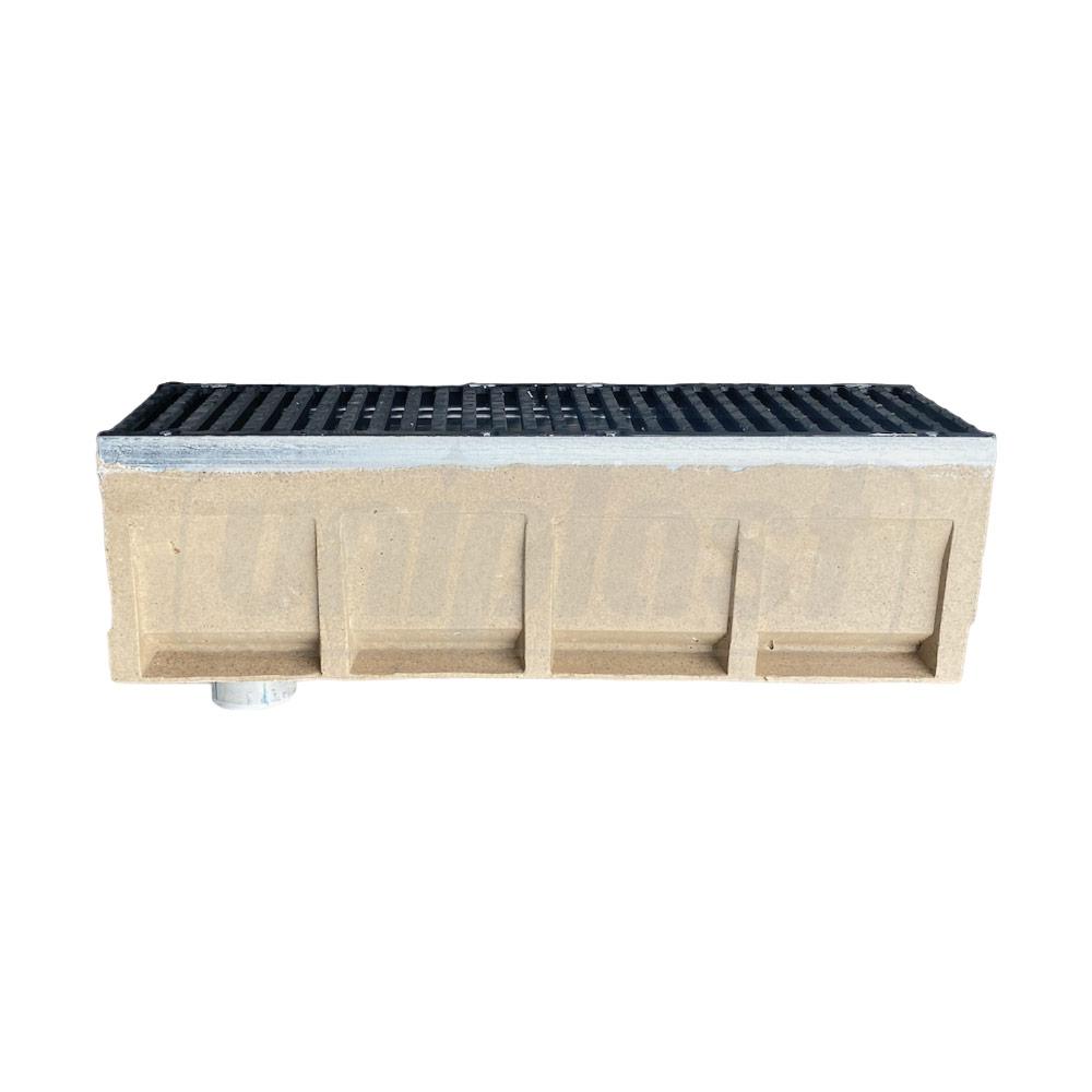 Gratar fonta canalizare cu rigola fibrobeton L=1000 mm H=300 mm B=300 mm EN124 D400 cu racord D.100 PVC pe partea de jos TR