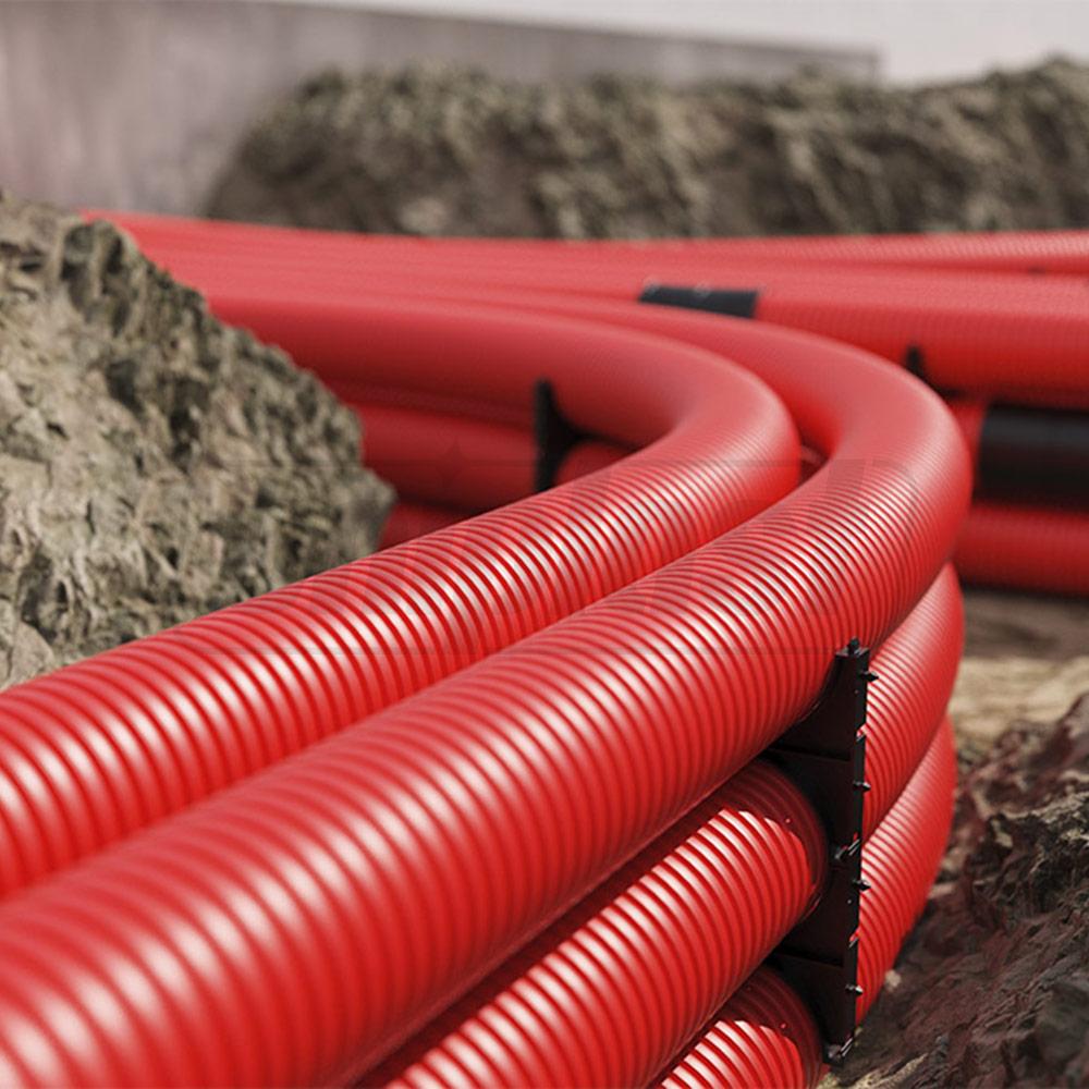 Труба D.160 (138 мм) для кабеля HDPE 450 N/m ELCOR, гофрированная, двухслойная (красная)