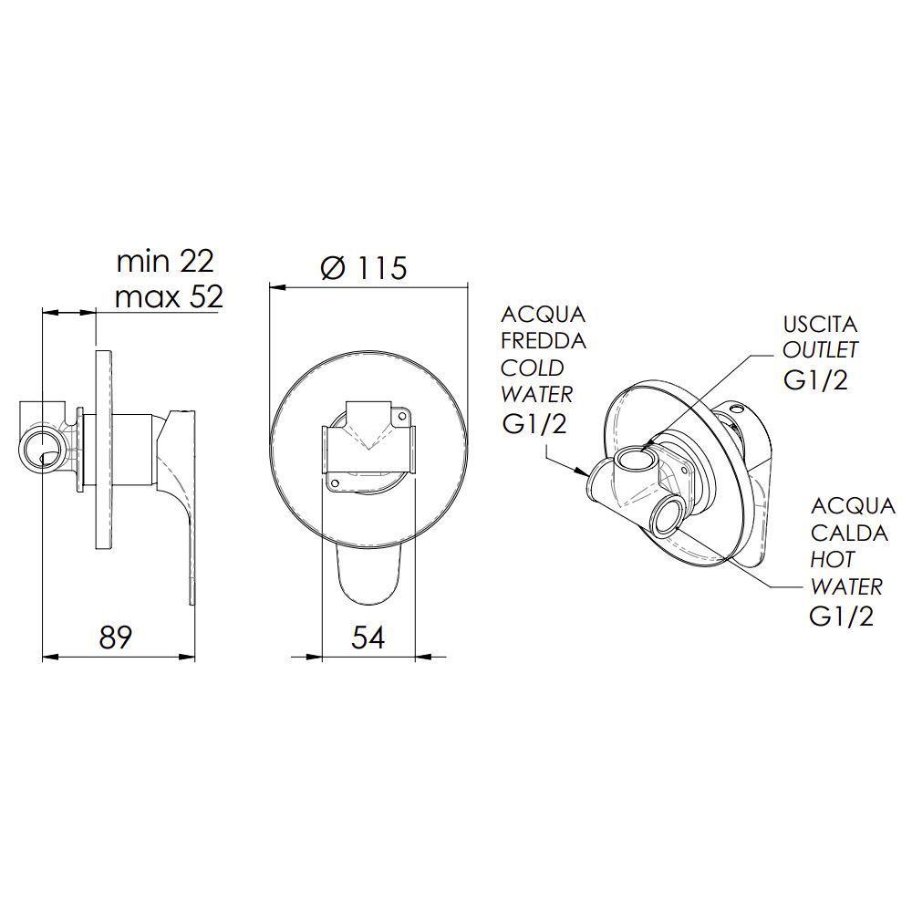 Baterie pentru cabina dus ingropata CLASS LINE L30NO (negru mat)  REMER