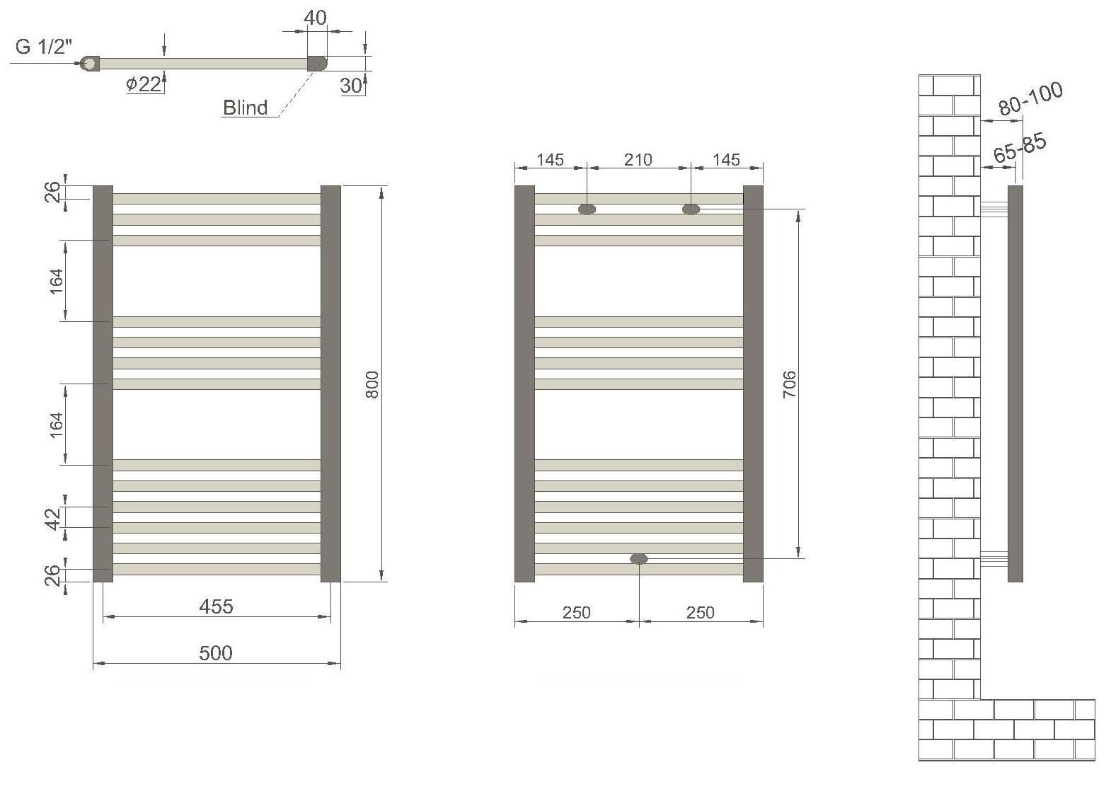 Полотенцесушитель  500 x 800 мм Flat (черный мат) Haiti  RADIVA