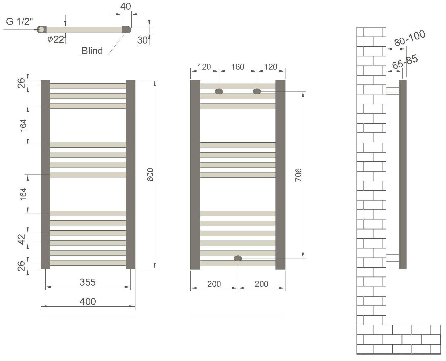 Полотенцесушитель 400 x 800 мм Flat (черный мат) Haiti RADIVA