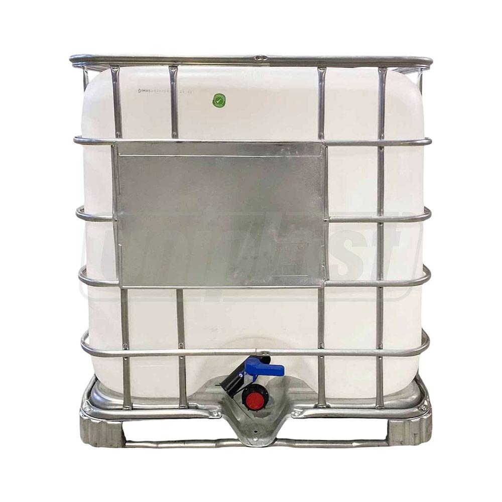 Rezervor cubic IBC 1000 L (alb) 1 m x 1 m x 1.2 m + robinet FI/FI D. 2" PIMTAS