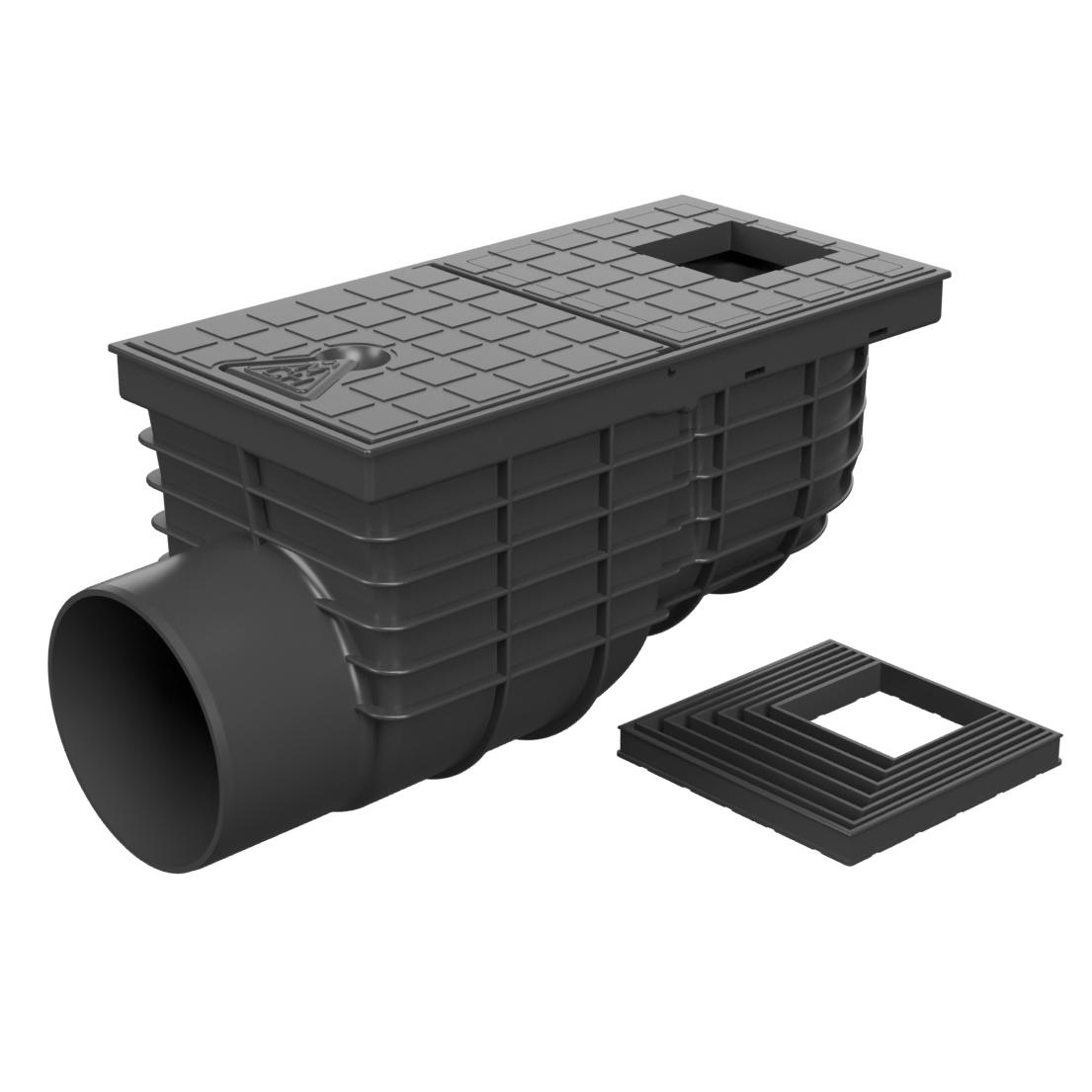 Camin pluvial PP cu capac, D.110 iesire orizontala (negru) 325K  CHUDEJ
