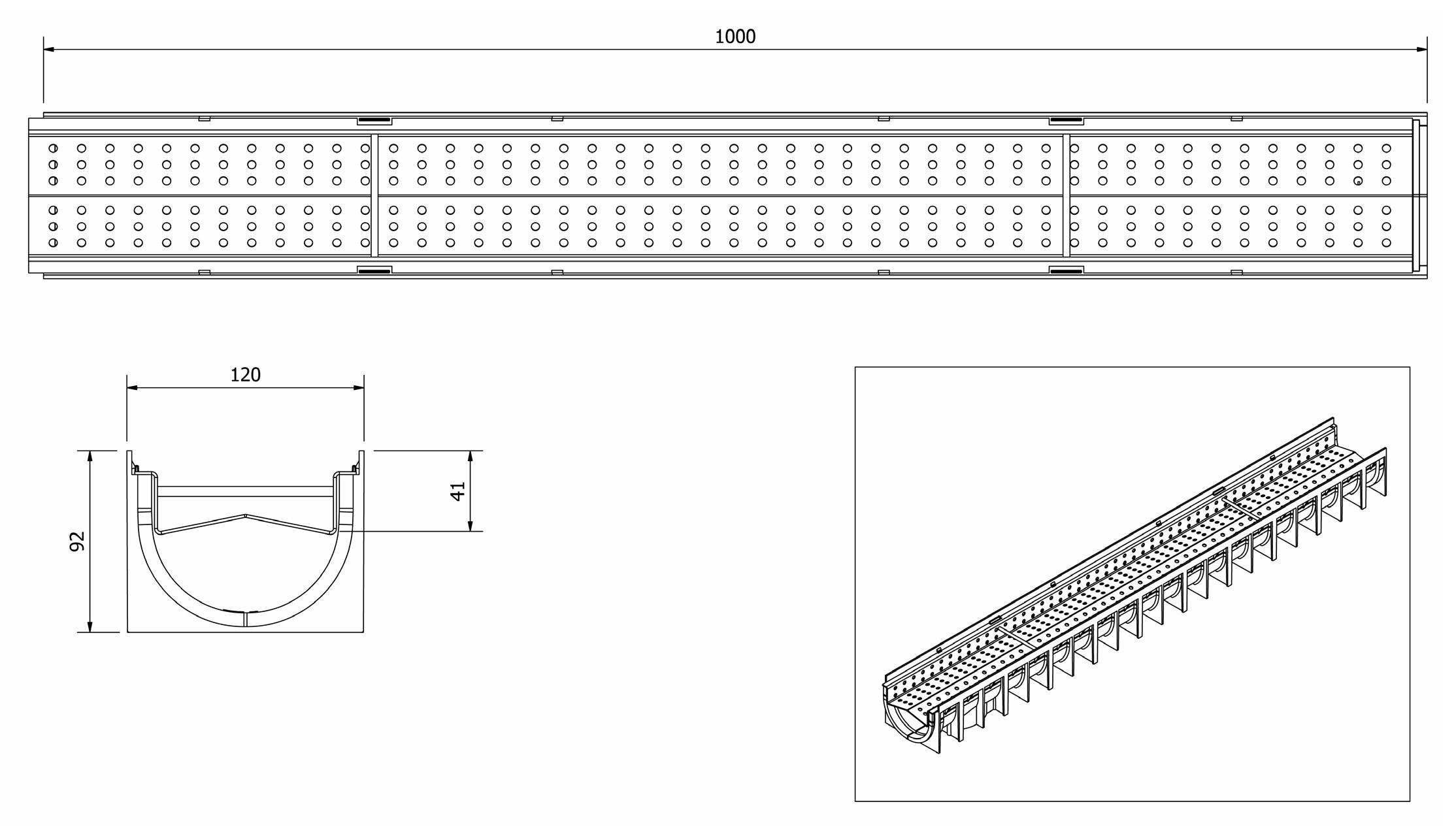 Решетка канализационная с лотком A15 HDPE для камней 4STONE 100x70x1000 мм EN1433 (D.110) MUFLESYSTEM