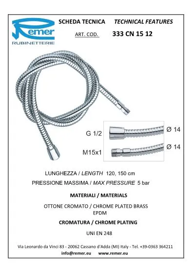 Furtun de dus L=1.2 m 333CN512  REMER