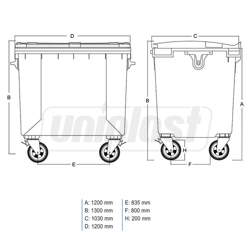 Cos pentru transportarea deseurilor 1100 L din plastic pe roti