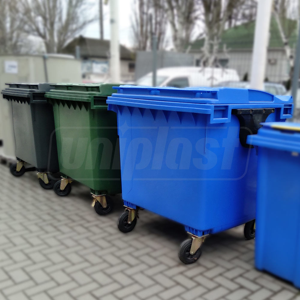 Cos pentru transportarea deseurilor 1100 L din plastic pe roti