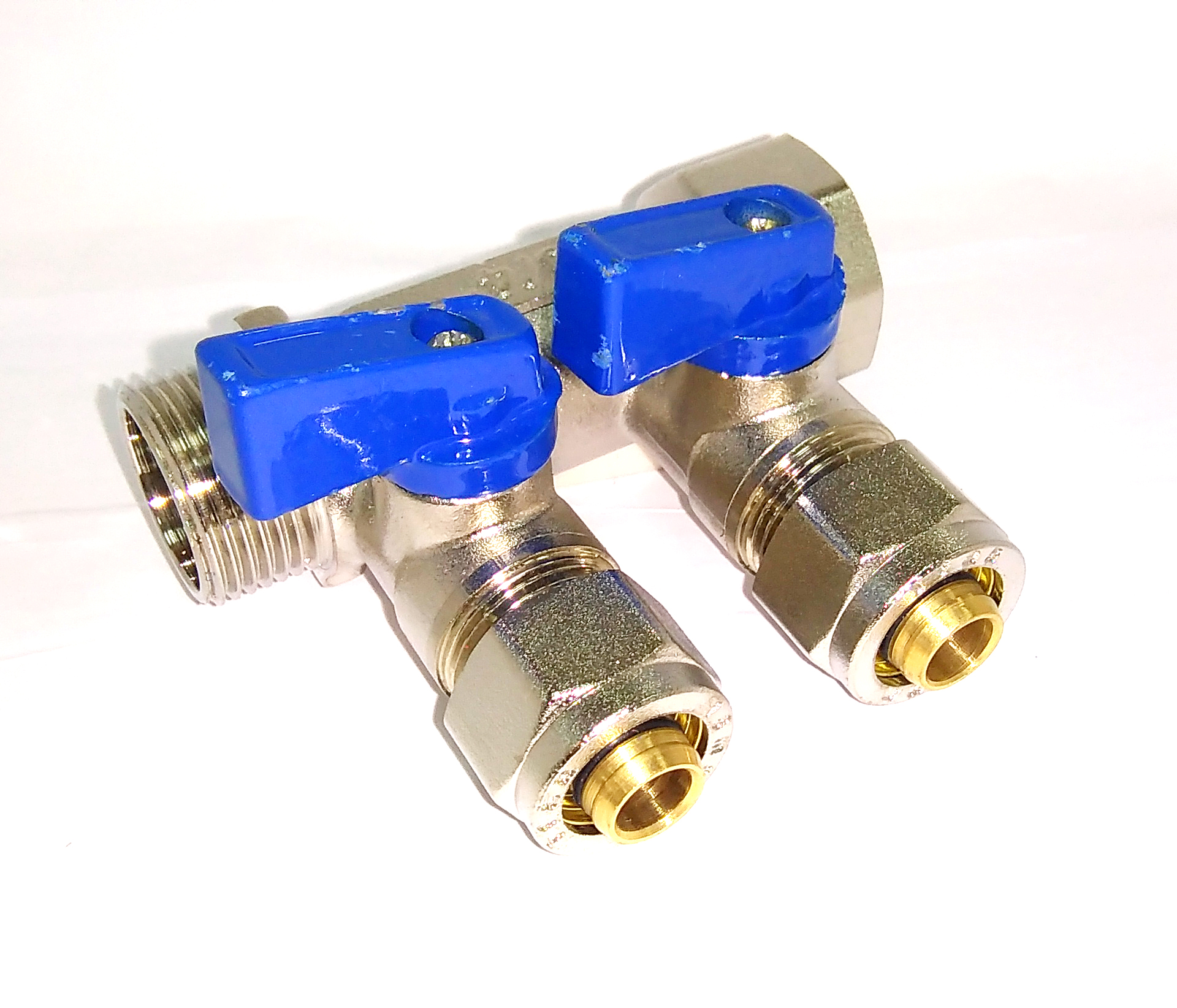 Коллектор D.  3/4" М/П x 16 PEX 2 выхода (с задвижками) HS