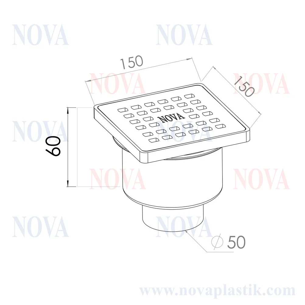 Sifon de pardoseala PP D. 50 vertical (alb) (150 x 150 mm) AL 5036