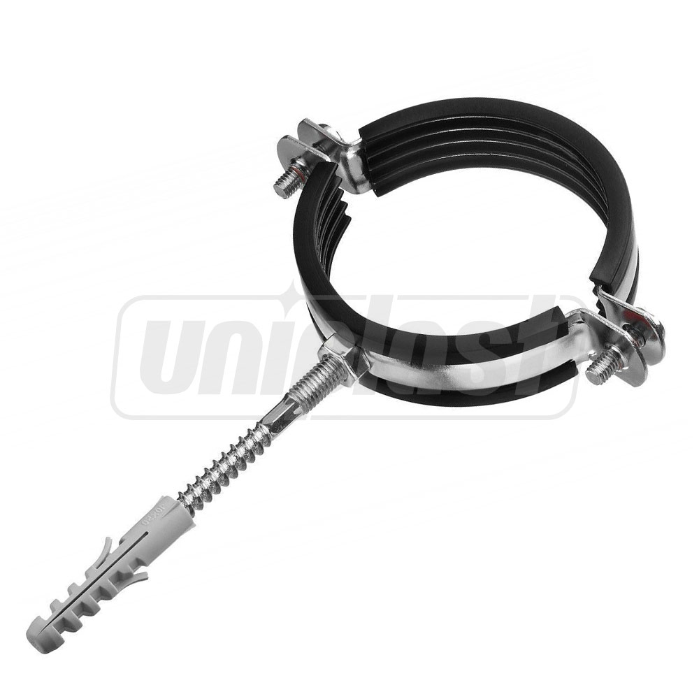 Colier metalic pentru teava cu garnitura din cauciuc si diblu (set) D. 75 mm - 3" (85-92 mm) M10 HY