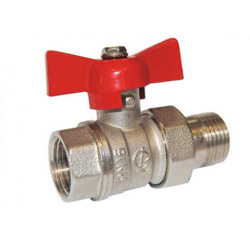Кран шаровый с накидной гайкой D.  1/2" П/М PN25 бабочка
