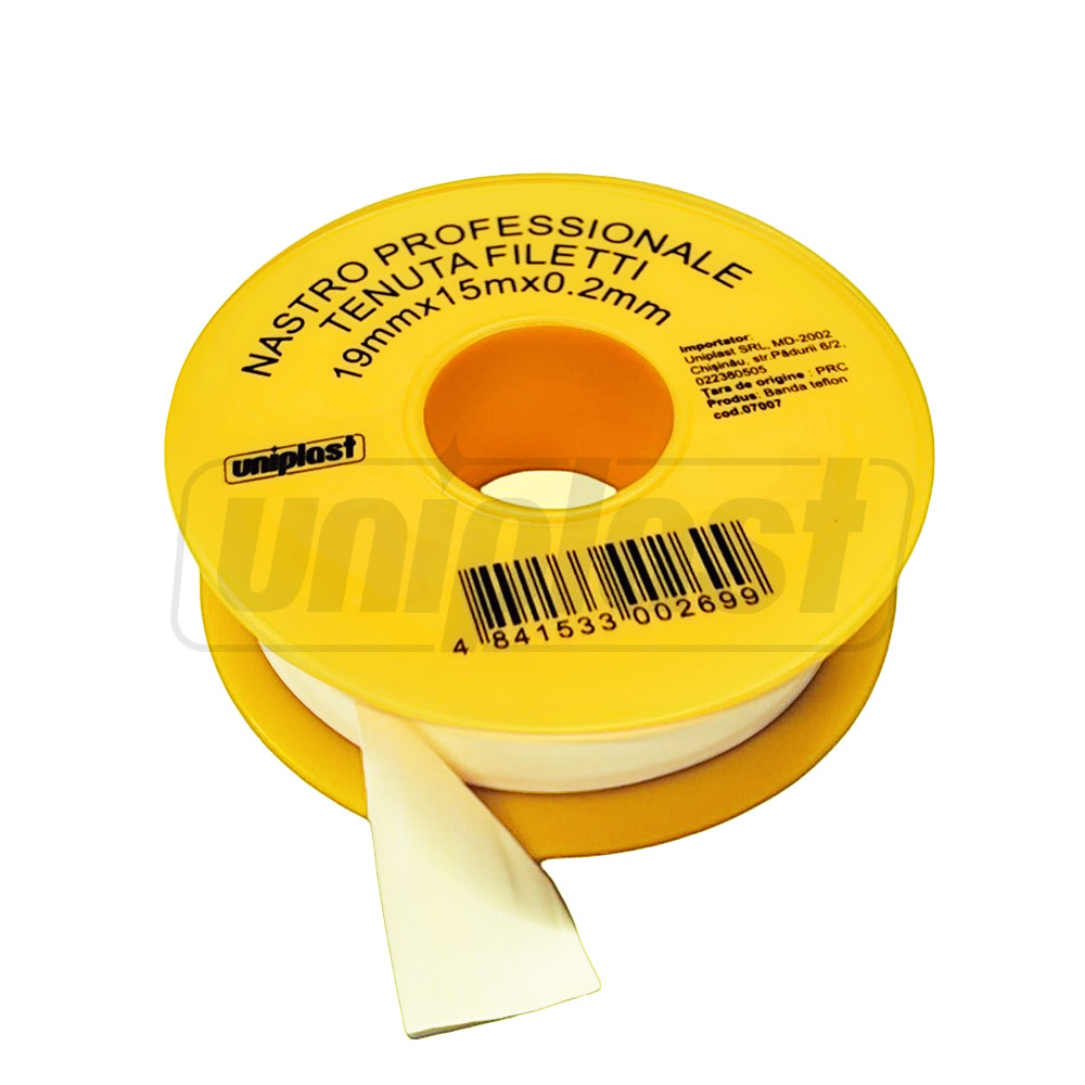 Лента тефлоновая 12 мм x 10 м x 0.1 профессиональная желтая Standard PRO  UNIPLAST