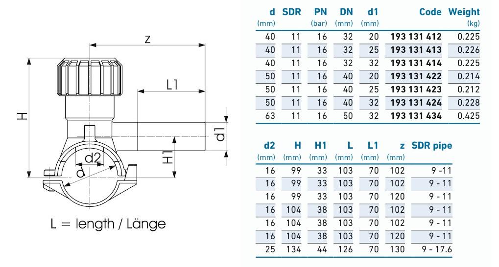 Седловой тройник e/f D. 50 x 32 Mono-Bloc Autoperforant PE100 SDR11  +GF+