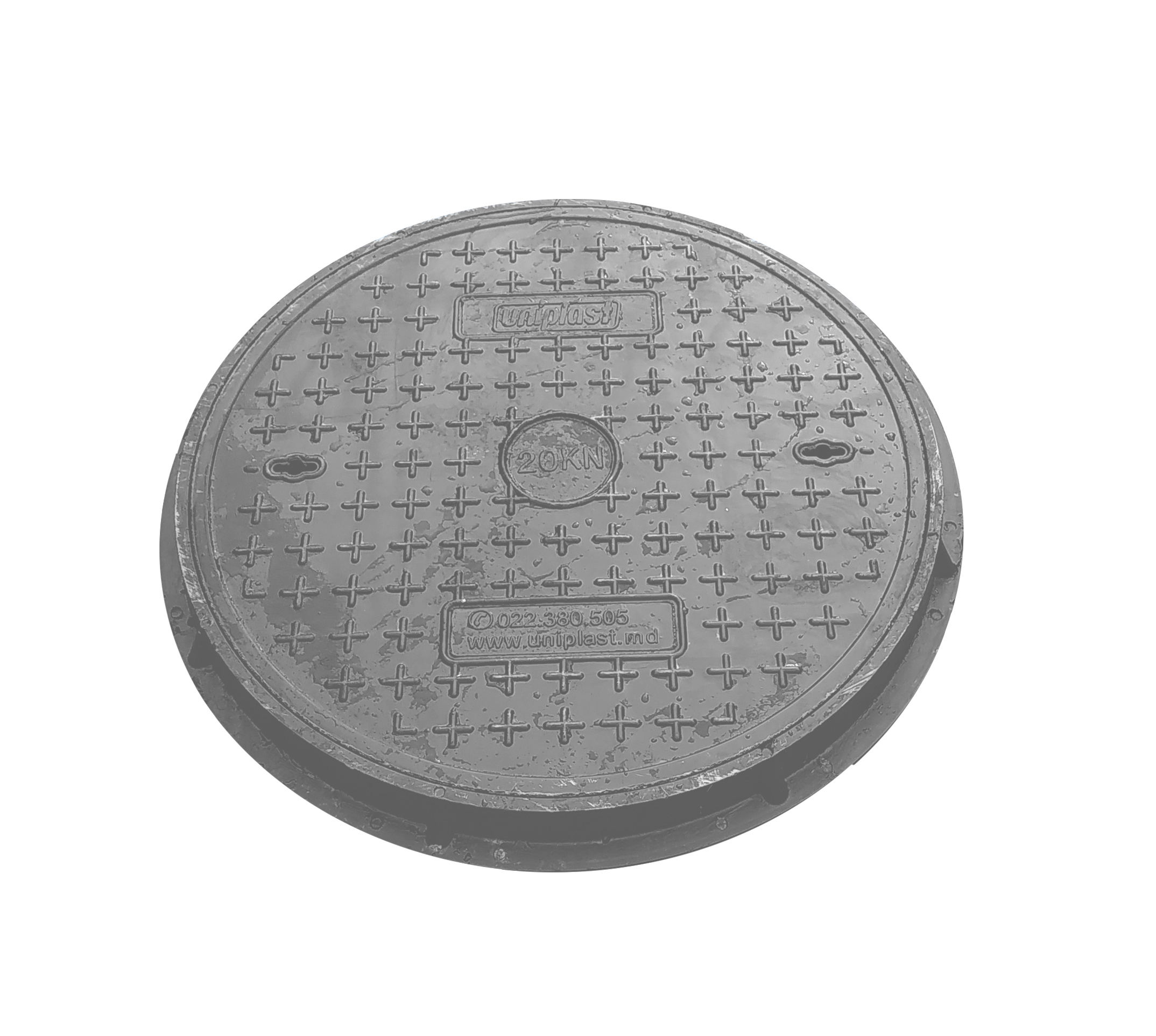 Capac canalizare cu rama D.700x50 / 10 t (gri) (pentru zone pietonale/gradina) (765x70 mm, 40 kg)