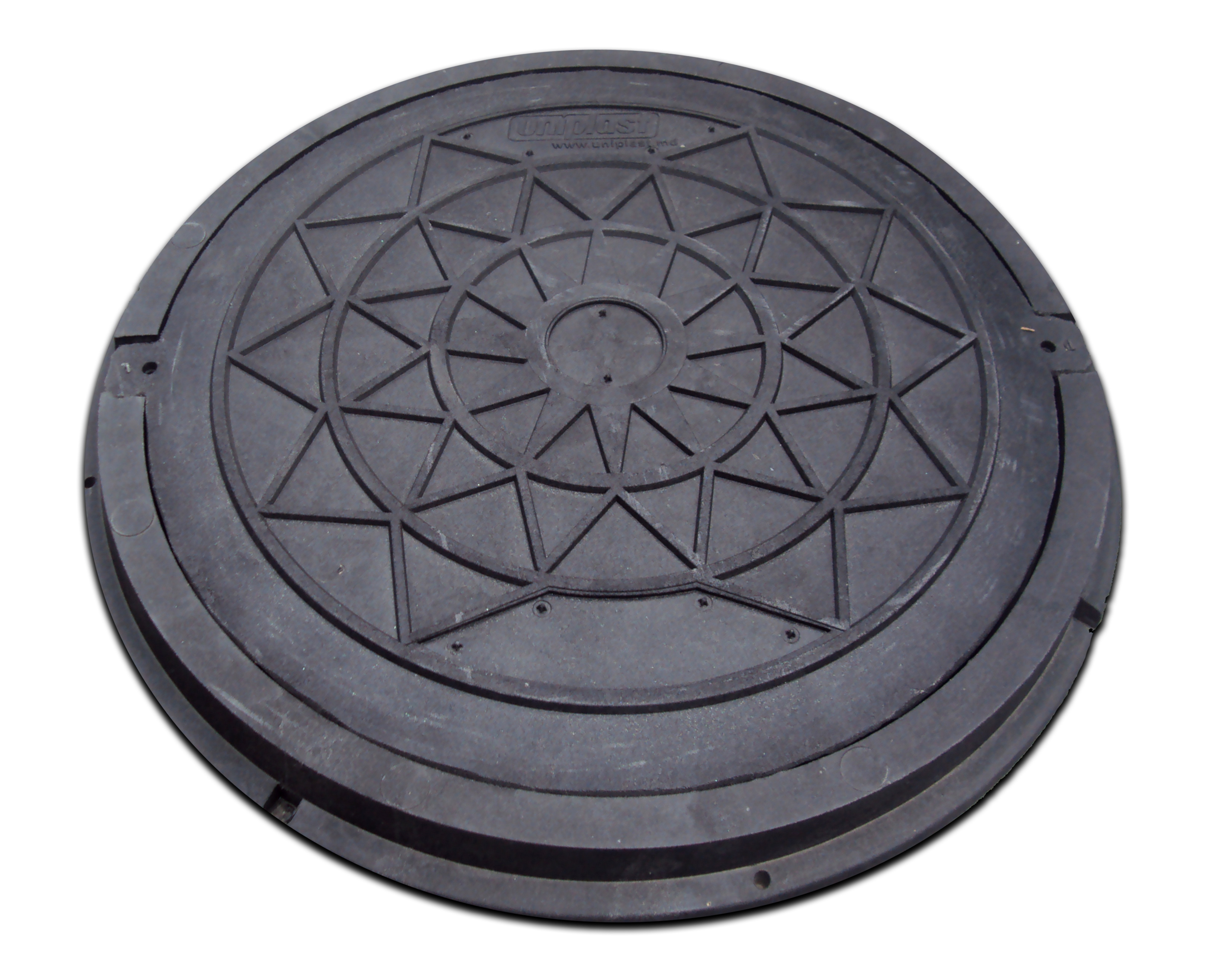 Capac cu rama compozit (nisip+polimer) D.630 (negru) cu surub (pentru gradina) 730x50 mm, 25 kg