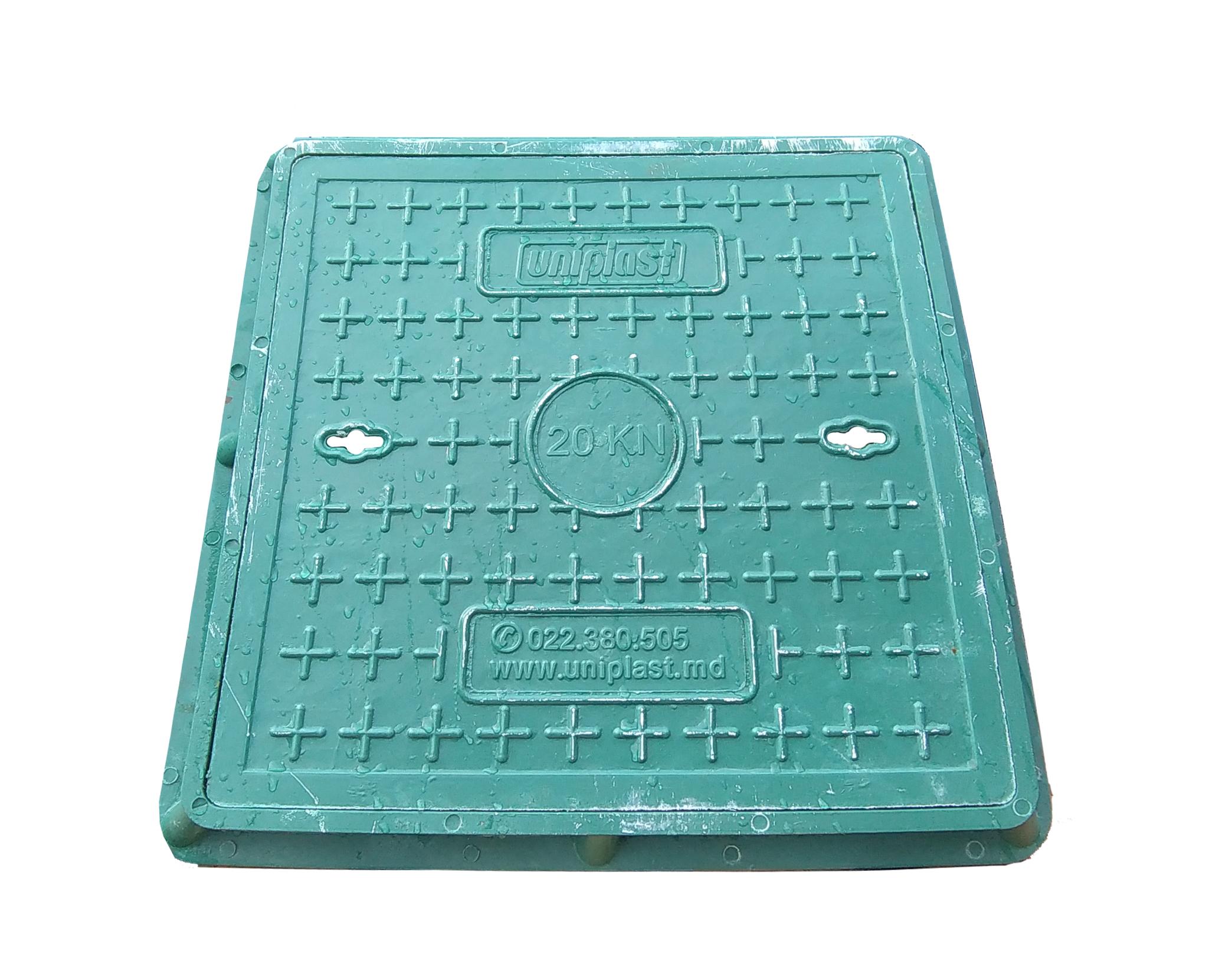 Capac canalizare compozit patrat 500x500 mm / 2 t (verde) (H=40 mm, 18.5 kg)