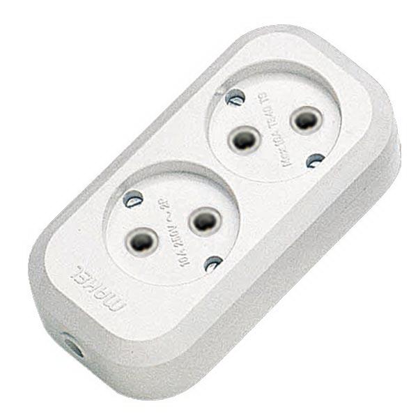 Розетка внешняя с 2 гнездами без заземления 10A 250V (100/25 шт.) (MGP101) MAKEL