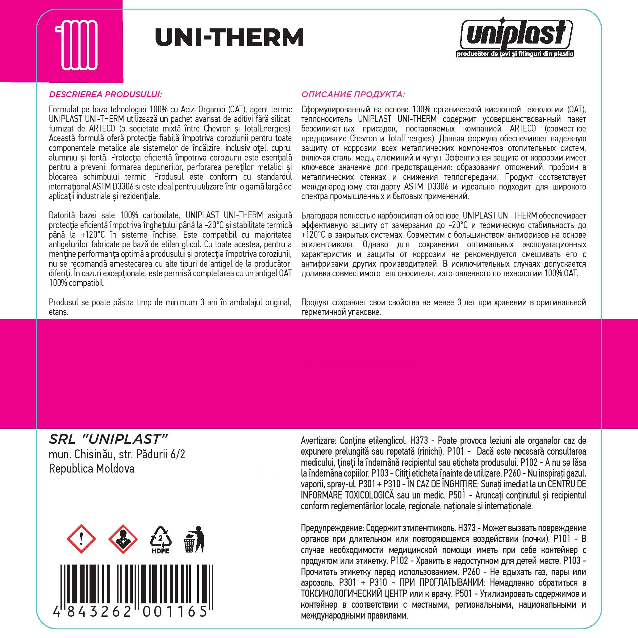 Solutie antiinghet pentru sistema de incalzire (-20°C) 10 L UNI-THERM