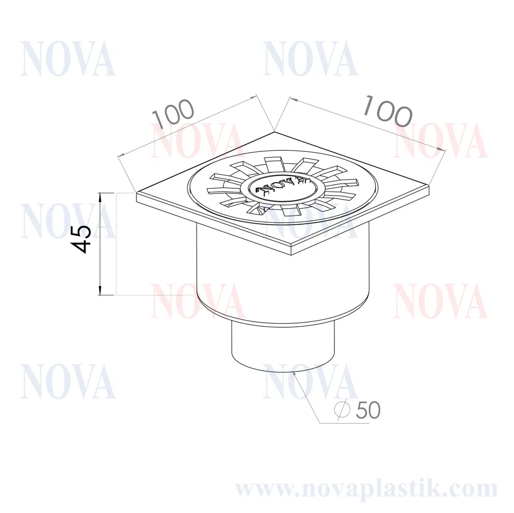 Sifon de pardoseala PP D. 50 vertical (alb) (100 x 100 mm) AL 5060
