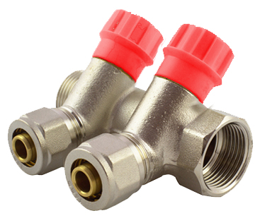 Коллектор D.  3/4" М/П x 16 PEX 2 выхода (с задвижками) Italy HS