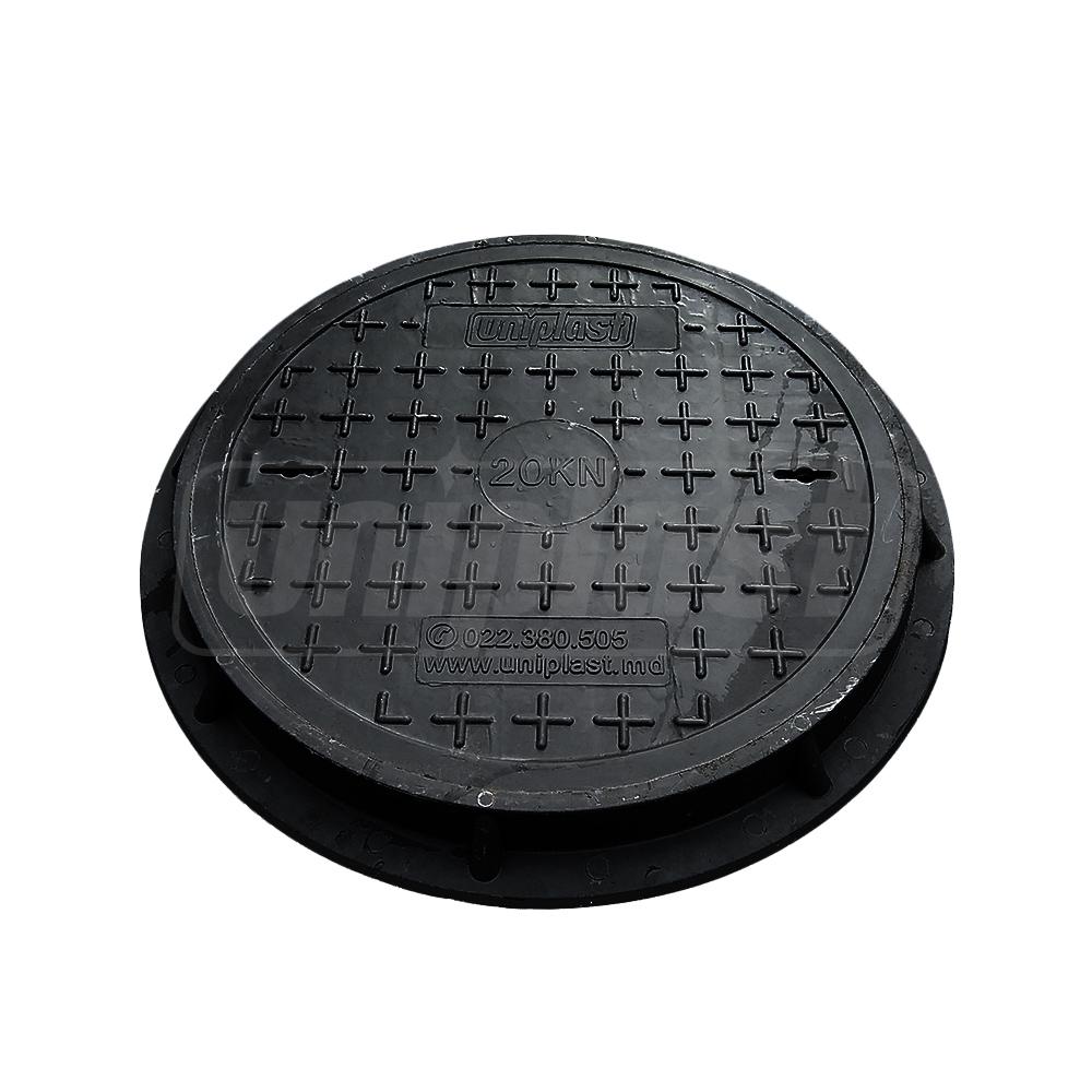 Capac canalizare cu rama D.500 / 2 t (negru) (pentru zone pietonale/gradina) (560x55 mm, 17 kg)