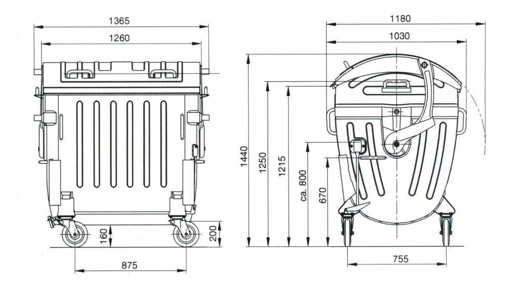 Cos pentru transportarea deseurilor 1100 L galvanizat pe roti (1.5 mm) TR
