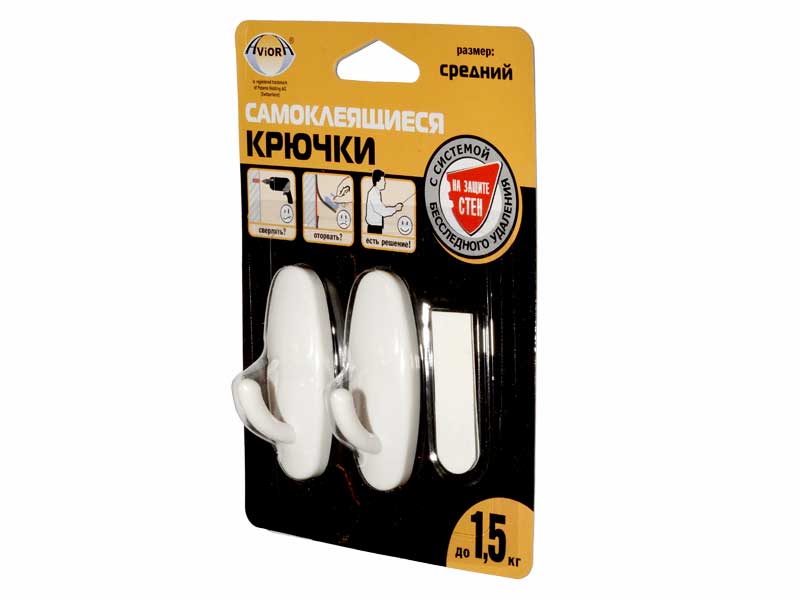 Крючок для полотенец одинарный средний самоклеящийся комплект (2 шт.)  AVIORA