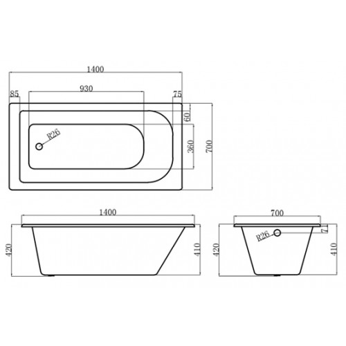 Сada de baie din fonta NH-008 170 x 70 x 42 cm (105 kg)