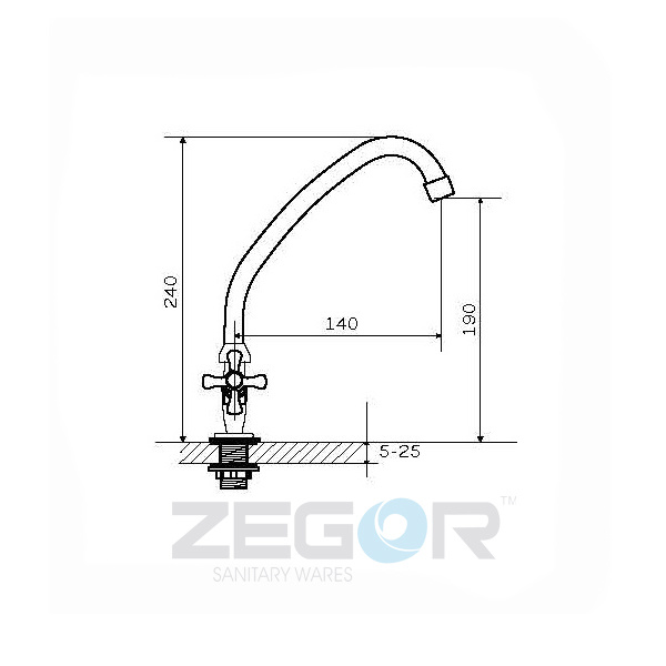 Baterie bucatarie apa rece TZF A605 (DMX14) (3 buc.) cu piulita, bucsa  ZEGOR