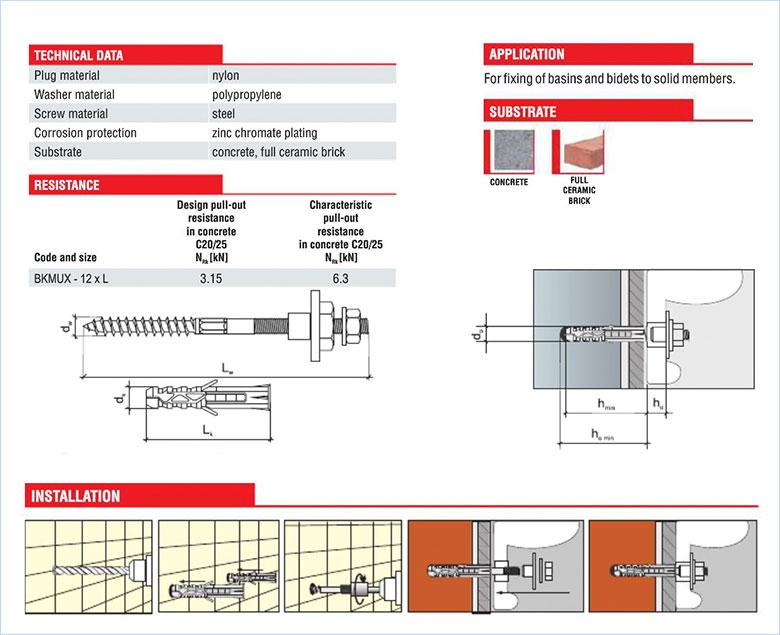 Крепление для умывальника D. 12 x 100 (комплект) (043001)