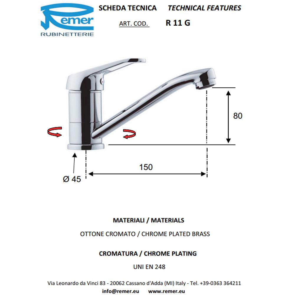 Смеситель для умывальника вертикальный без клапана REMIX 11G  REMER