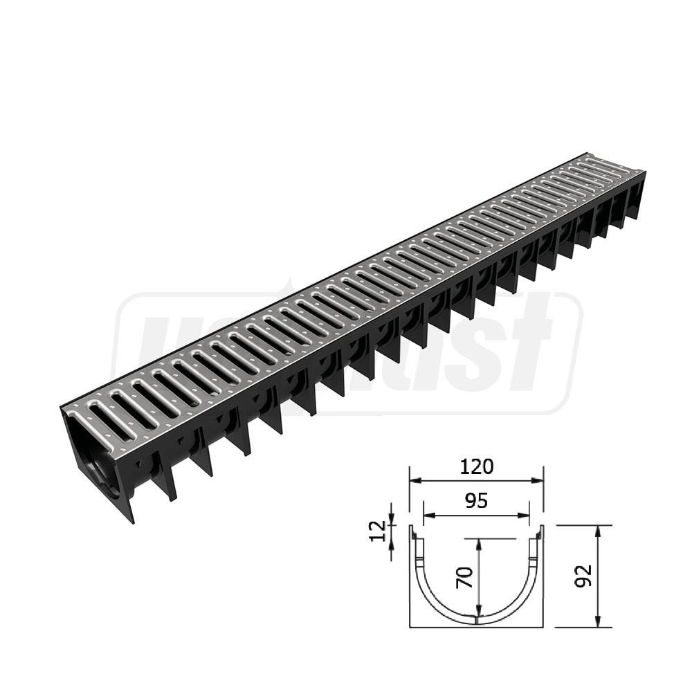Решетка канализационная с лотком A15 HDPE 4ALL H70 100x70x1000 мм EN1433 (D.110)  MUFLESYSTEM