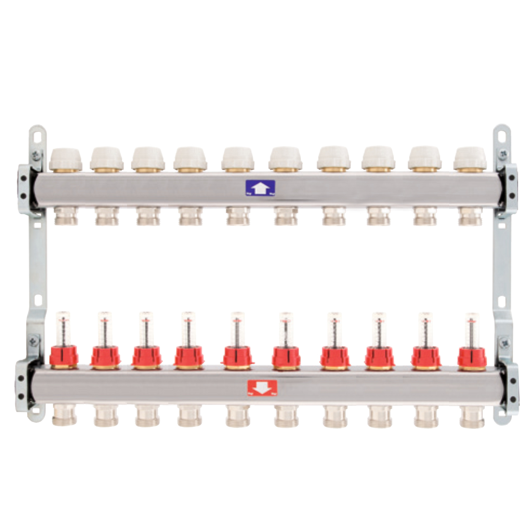 Distribuitor cu debitmetru inox complet D. 1" x 3/4" 10 cai HY