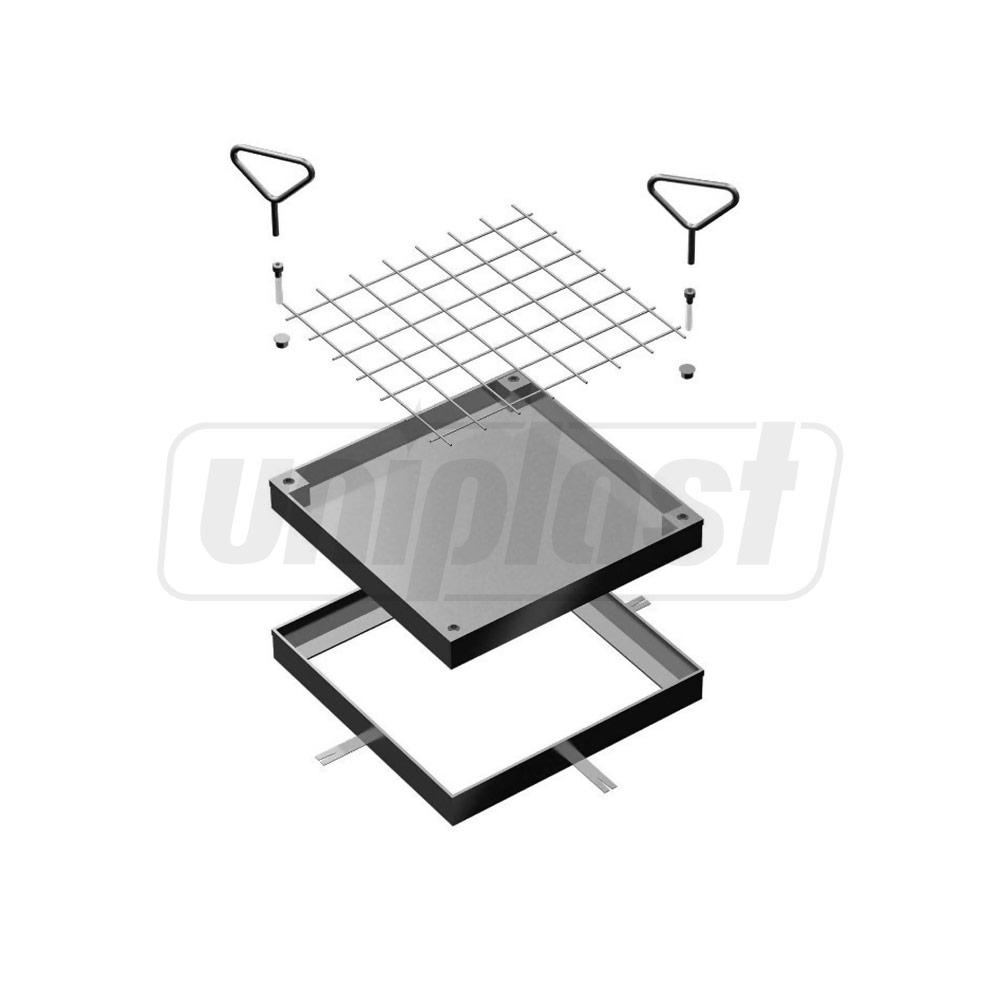 Capac pentru camin de vizitare aliminiu patrat 600x600x25 mm A15 (invizibil)