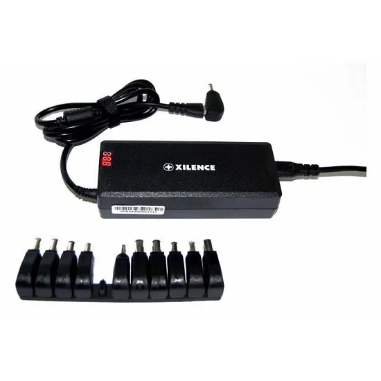 XILENCE XP-LP75.XM008, 75W Mini, Universal Notebook Power Adapter, 9 (+LENOVO) different tips, LED display (shows the actual output voltage), Input Voltage: AC 100-240V, Output Voltage: 15-20V, high efficiency over 87%, Black