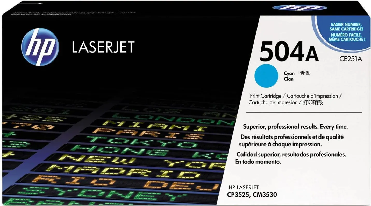 HP 504A (CE251A) Cyan Cartridge for HP LaserJet CP3525, CP3525n, CP3525dn, CP3525x, CM3530, CM3530fs, 7000 p.