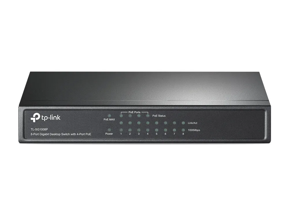 TP-LINK TL-SG1008P, 8-Port Gigabit Desktop PoE Switch, 8 Gigabit RJ45 ports including 4 PoE ports, 53W PoE Power supply, steel case