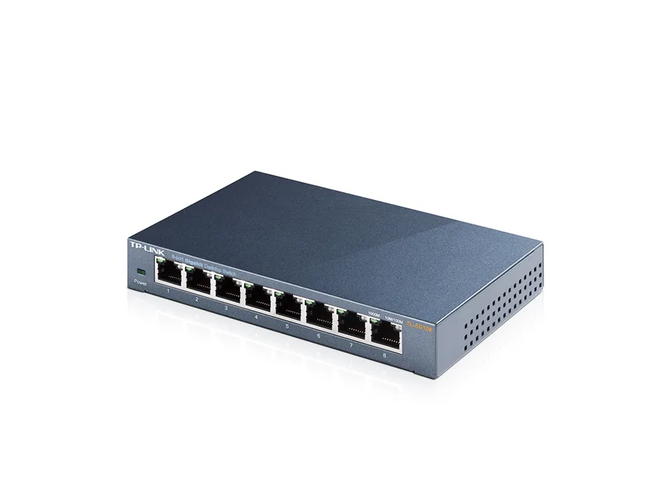 TP-LINK TL-SG108  8-port Gigabit Switch, 8 10/100/1000M RJ45 ports, steel case, QoS, IGMP Snooping