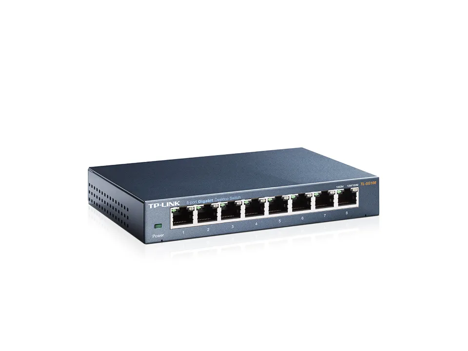 TP-LINK TL-SG108  8-port Gigabit Switch, 8 10/100/1000M RJ45 ports, steel case, QoS, IGMP Snooping