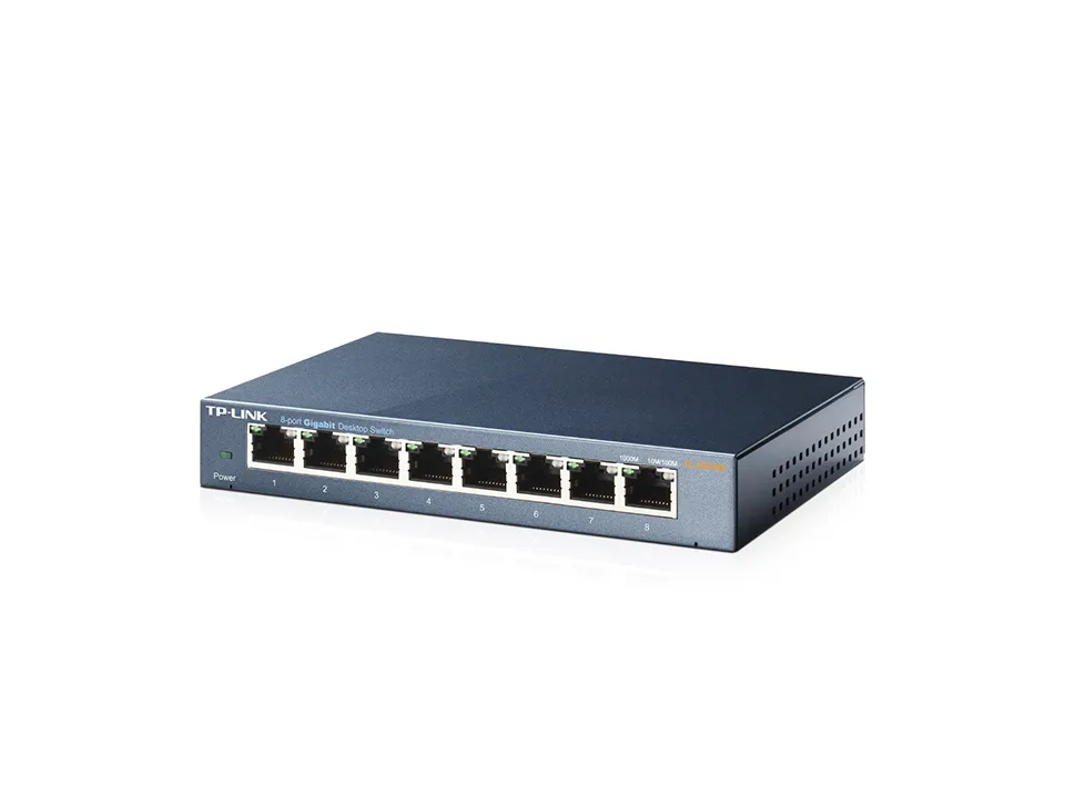 TP-LINK TL-SG108  8-port Gigabit Switch, 8 10/100/1000M RJ45 ports, steel case, QoS, IGMP Snooping