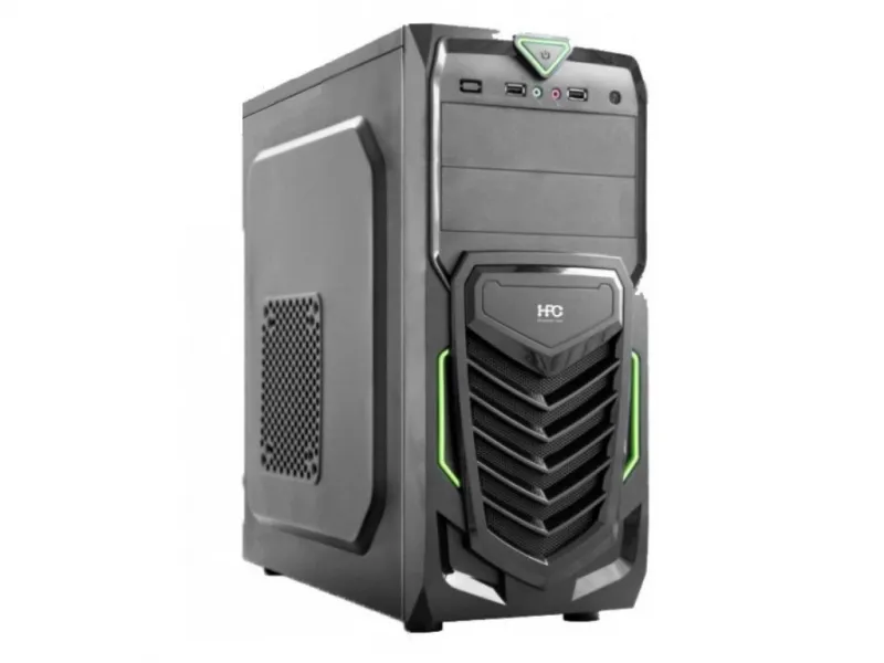 HPC B-13  ATX Case, with PSU (500W, 24 pin, 1x 4pin, 2xSATA, 2x IDE, 1x FDD, 12cm black fan), 1xUSB3.2, 2xUSB2.0 / HD Audio, Black + Green decoration