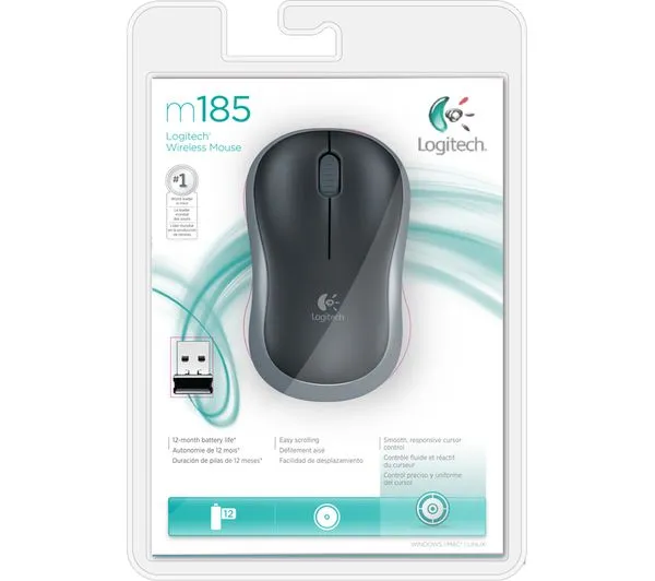 Mouse Wireless Logitech M185 Swift Grey, Grey/Black