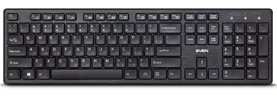 SVEN KB-E5800W, Wireless Keyboard, 104 keys,12 Fn-keys slim compact design, low-profile keys with smooth stroke, Nano receiver, USB, Рус/Укр/Eng, Black